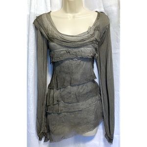 Tempo Paris Gray Silky chiffon Tiered Top